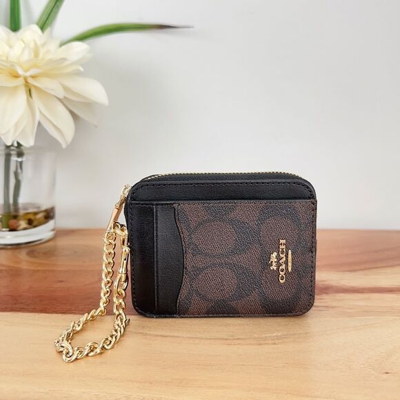 NWT Coach Zip Card Case In Signature Canvas - Picture 1 of 5